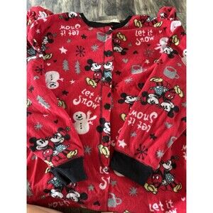 Vintage Disney Mickey Mouse & Minnie Christmas Holiday Red Adult Jumpsuit SZ XL
